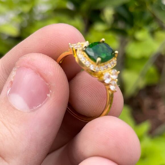 Vintage 925 Sterling Silver Vermeil Grossular Green Garnet Ring - Picture 3 of 3